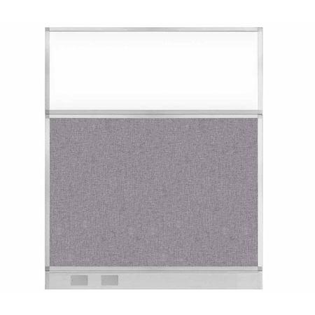 Versare Hush Panel Configurable Cubicle Partition 5' x 6' Cloud Gray Fabric Clear Window w/ Cable Channel 1856408-2